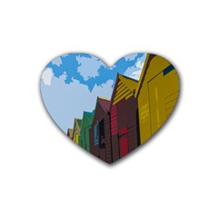 Brightly Colored Dressing Huts Rubber Coaster (heart)  by Nexatart