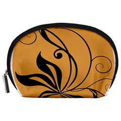 Black Brown Floral Symbol Accessory Pouches (large)  by Mariart