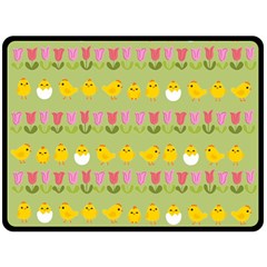 Easter - Chick And Tulips Fleece Blanket (large)  by Valentinaart