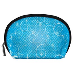 Leaf Blue Snow Circle Polka Star Accessory Pouches (large)  by Mariart
