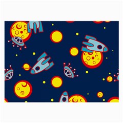 Rocket Ufo Moon Star Space Planet Blue Circle Large Glasses Cloth (2-side) by Mariart
