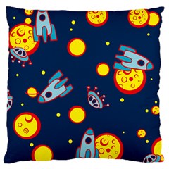Rocket Ufo Moon Star Space Planet Blue Circle Large Cushion Case (two Sides) by Mariart