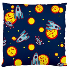 Rocket Ufo Moon Star Space Planet Blue Circle Large Flano Cushion Case (one Side) by Mariart