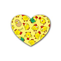 Animals Yellow Chicken Chicks Worm Green Rubber Coaster (heart)  by Mariart