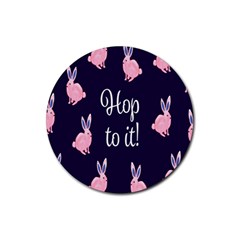Rabbit Bunny Pink Purple Easter Animals Rubber Round Coaster (4 Pack)  by Mariart
