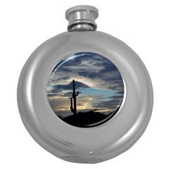 Cactus Sunset Round Hip Flask (5 Oz) by JellyMooseBear