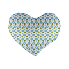 Blue Yellow Star Sunflower Flower Floral Standard 16  Premium Flano Heart Shape Cushions by Mariart