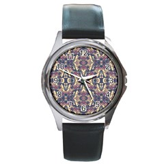 Multicolored Modern Geometric Pattern Round Metal Watch by dflcprints