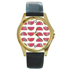 Watermelon Pattern Round Gold Metal Watch by Nexatart