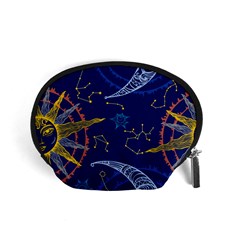 Sun Moon Seamless Star Blue Sky Space Face Circle Accessory Pouches (small)  by Mariart