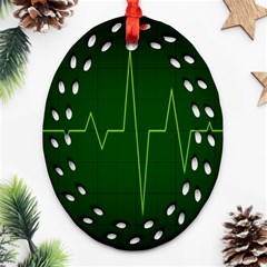 Heart Rate Green Line Light Healty Ornament (oval Filigree) by Mariart