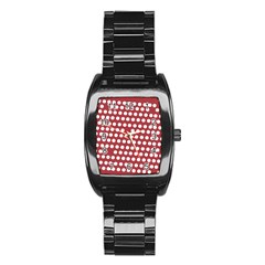 Pink White Polka Dots Stainless Steel Barrel Watch by Mariart