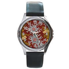 Aboriginal Art – Riverside Dreaming Round Metal Watch by hogartharts