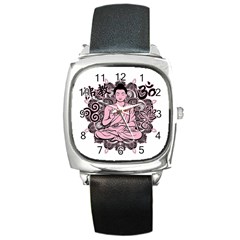Ornate Buddha Square Metal Watch by Valentinaart