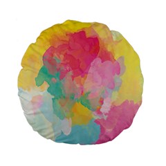 Pastel Watercolors Canvas                  Standard 15  Premium Flano Round Cushion by LalyLauraFLM