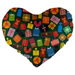 Presents Gifts Background Colorful Large 19  Premium Flano Heart Shape Cushions Back