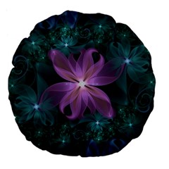Pink And Turquoise Wedding Cremon Fractal Flowers Large 18  Premium Flano Round Cushions by jayaprime