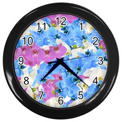 Tulips Floral Pattern Wall Clocks (black) by paulaoliveiradesign