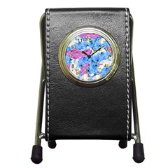 Tulips Floral Pattern Pen Holder Desk Clocks by paulaoliveiradesign