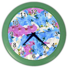 Tulips Floral Pattern Color Wall Clocks by paulaoliveiradesign