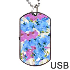 Tulips Floral Pattern Dog Tag Usb Flash (one Side) by paulaoliveiradesign