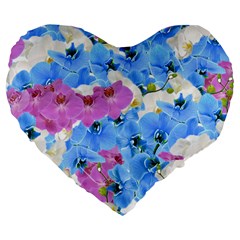 Tulips Flower Pattern Large 19  Premium Flano Heart Shape Cushions by paulaoliveiradesign