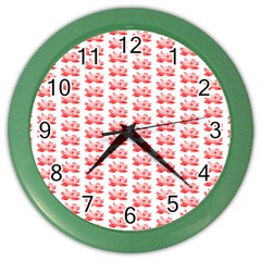 Red Lotus Floral Pattern Color Wall Clocks by paulaoliveiradesign