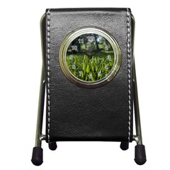 Green Grass Field Pen Holder Desk Clocks by paulaoliveiradesign