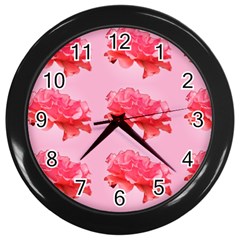 Pink Floral Pattern Wall Clocks (black) by paulaoliveiradesign