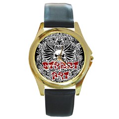 Tattoo Tribal Street Art Round Gold Metal Watch by Valentinaart