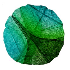 Sunlight Filtering Through Transparent Leaves Green Blue Large 18  Premium Round Cushions by BangZart