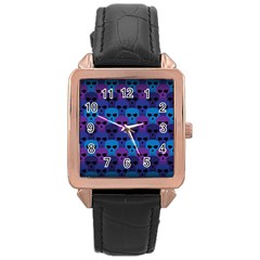 Skull Pattern Wallpaper Rose Gold Leather Watch  by BangZart