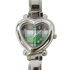 Plaid Fabric Texture Brown And Green Heart Italian Charm Watch by BangZart