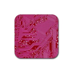 Pink Circuit Pattern Rubber Coaster (square)  by BangZart