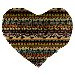 Aztec Pattern Ethnic Large 19  Premium Heart Shape Cushions by BangZart