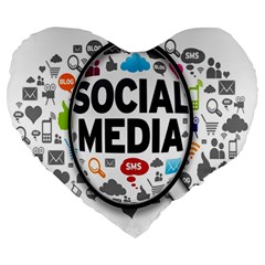 Social Media Computer Internet Typography Text Poster Large 19  Premium Heart Shape Cushions by BangZart