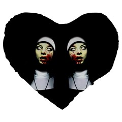 Horror Nuns Large 19  Premium Flano Heart Shape Cushions by Valentinaart