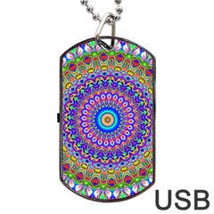 Colorful Purple Green Mandala Pattern Dog Tag Usb Flash (one Side) by paulaoliveiradesign