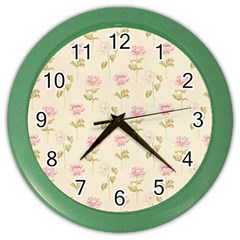 Floral Paper Illustration Girly Pink Pattern Color Wall Clocks by paulaoliveiradesign