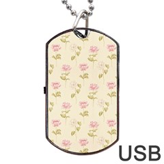 Floral Paper Illustration Girly Pink Pattern Dog Tag Usb Flash (one Side) by paulaoliveiradesign