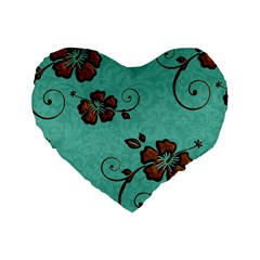 Chocolate Background Floral Pattern Standard 16  Premium Heart Shape Cushions by Nexatart