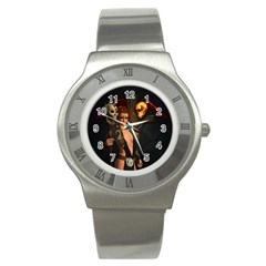 The Dark Side, Women With Skulls In The Night Stainless Steel Watch by FantasyWorld7