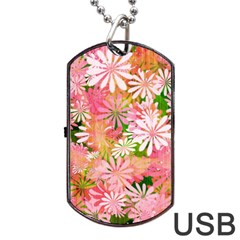 Pink Flowers Floral Pattern Dog Tag Usb Flash (two Sides) by paulaoliveiradesign