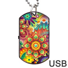 Colorful Abstract Pattern Kaleidoscope Dog Tag Usb Flash (one Side) by paulaoliveiradesign