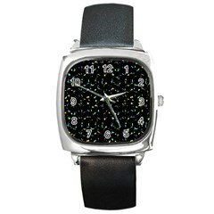 Splatter Abstract Dark Pattern Square Metal Watch by dflcprints
