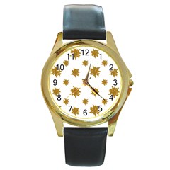 Graphic Nature Motif Pattern Round Gold Metal Watch by dflcprints