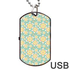 Seamless Pattern Blue Floral Dog Tag Usb Flash (one Side) by paulaoliveiradesign
