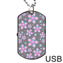 Seamless Pattern Purple Girly Floral Pattern Dog Tag Usb Flash (one Side) by paulaoliveiradesign
