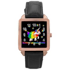 Unicorn Sheep Rose Gold Leather Watch  by Valentinaart
