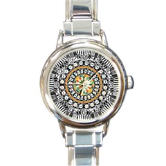 High Contrast Mandala Round Italian Charm Watch by linceazul
